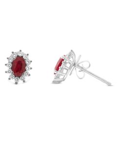 White Gold Oval Ruby Halo Stud Earrings