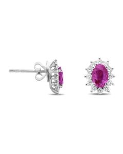 Oval Pink Sapphire Halo Stud Earrings