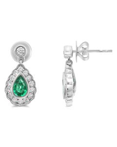 Pear-shaped Emerald Milgrain Halo Earrings