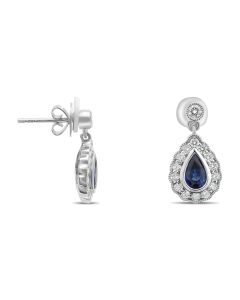 Pear-shaped Sapphire Halo Drop Stud Earrings
