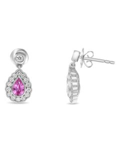 Pear-shaped Pink Sapphire Milgrain Halo Stud Earrings