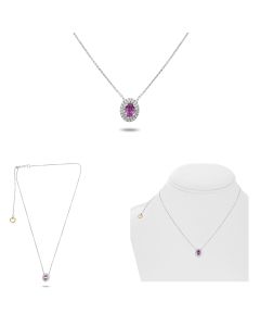 Oval Pink Sapphire Double Halo Necklace