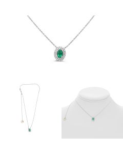 Oval Emerald Double Halo Necklace