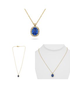 White Gold Oval Purple Sapphire Halo Necklace