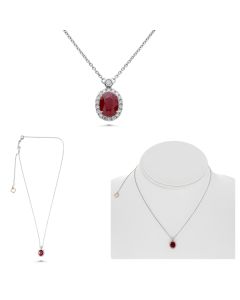 White Gold Oval Purple Sapphire Halo Necklace