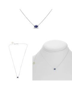 White Gold Oblong Blue Sapphire Necklace