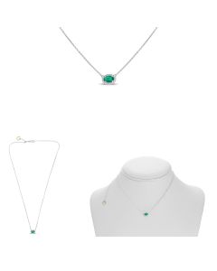 Oblong Emerald & Diamond Halo Necklace