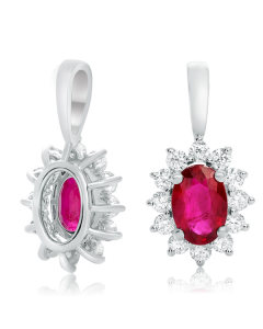 Oval Ruby Halo Pendant