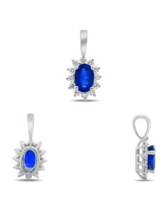 White Gold Oval Blue Sapphire Halo Pendant