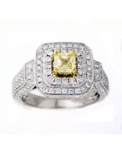 Radiant Cut Yellow Diamond Ring 18K Two Tone Gold