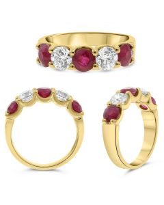 Five Stone Ruby & Diamond Eternity Ring In Yellow Gold