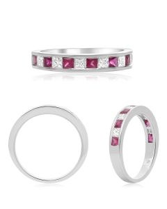 Princess Cut Ruby & Diamond Band