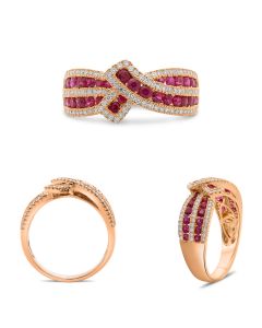Rose Gold Ruby & Diamond Ribbon Ring