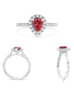 Pear-Shaped Red Ruby Halo Ring
