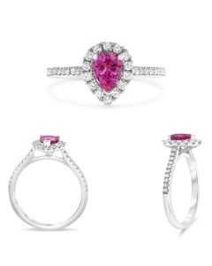 Pear-Shaped Pink Sapphire Halo Ring
