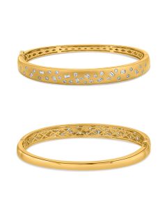 Yellow Gold Sandblasted Multi Diamond Bangle 