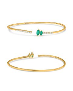 Yellow Gold Emerald and Diamond Gap Bangle