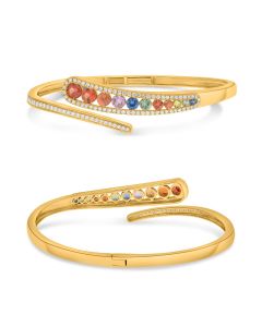 Yellow Gold Bypass Multi Sapphire Wrap Bangle 
