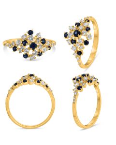 Yellow Gold Sapphire and Diamond Cluster Ring 