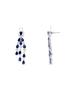 Pear Shaped Sapphire and Diamond Chandelier Drop Earrings 