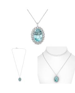Oval Diamond Halo Paraiba Necklace 