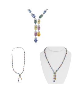 Multi Colored Sapphire Drop Necklace 