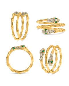 Yellow Gold Diamond and Emerald Bypass Ring 