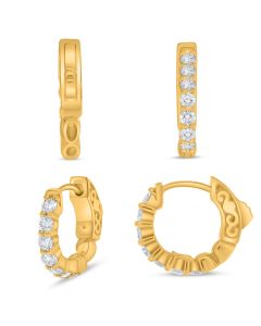 Yellow Gold 7 Stone Diamond Hoop Earrings 