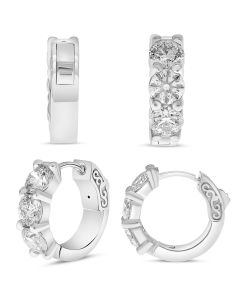 Three Stone Diamond Hoop Earrings