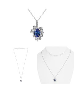 Half Diamond Cluster 1.00 ct Sapphire Necklace 