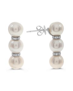 Triple Pearl and Diamond Drop Earrings