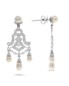 Trueing Diamond and Pearl Chandelier Earrings in 18K White Gold