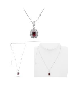18K White Gold Ruby and Diamond Necklace