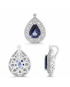 Pear-shaped Blue Sapphire Split Halo Pendant