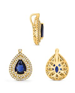 Pear-shaped Blue Sapphire Split Halo Pendant