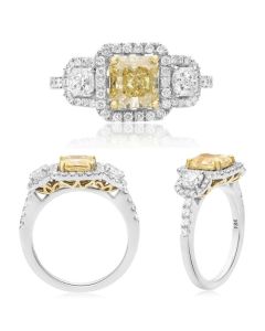 Three Stone White & Yellow Diamond Ring