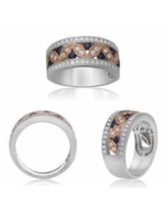 Wide Milgrain Sapphire & Diamond Band