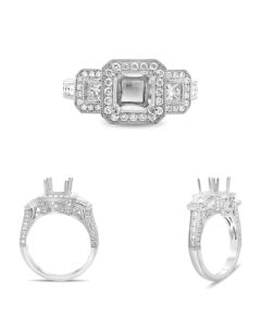 Princess Cut Side Stone Engagement Setting