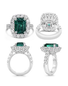 Platinum 5.70 ct Diamond Halo Emerald Ring 