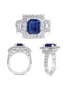 Platinum Three Stone 3.57ct Sapphire Ring 