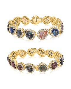 Yellow Gold Mixed Shape Multi Colored Sapphire Bracelet