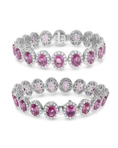 Diamond Halo Pink Sapphire Oval Bracelet
