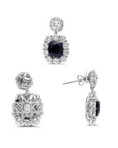 8+ Carat Sapphire and Diamond Drop Earrings in 18K White Gold