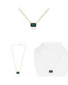 Yellow Gold Paper Clip Bezel Emerald Necklace