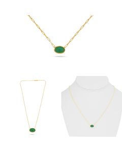 Yellow Gold Paper Clip Bezel Oval Emerald Necklace 