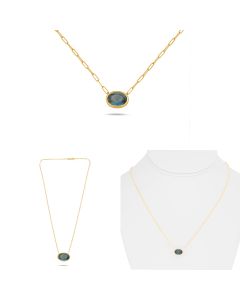 Yellow Gold Paper Clip Oval Green Sapphire Necklace 