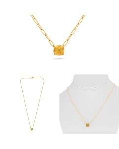 Yellow Gold Paper Clip Emerald Cut Yellow Sapphire Necklace 