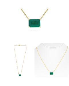 Yellow Gold Emerald Cut Emerald Necklace 