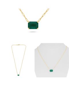 Paper Clip Yellow Gold Emerald Necklace