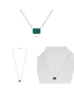 Paper Clip Emerald Cut Emerald Necklace